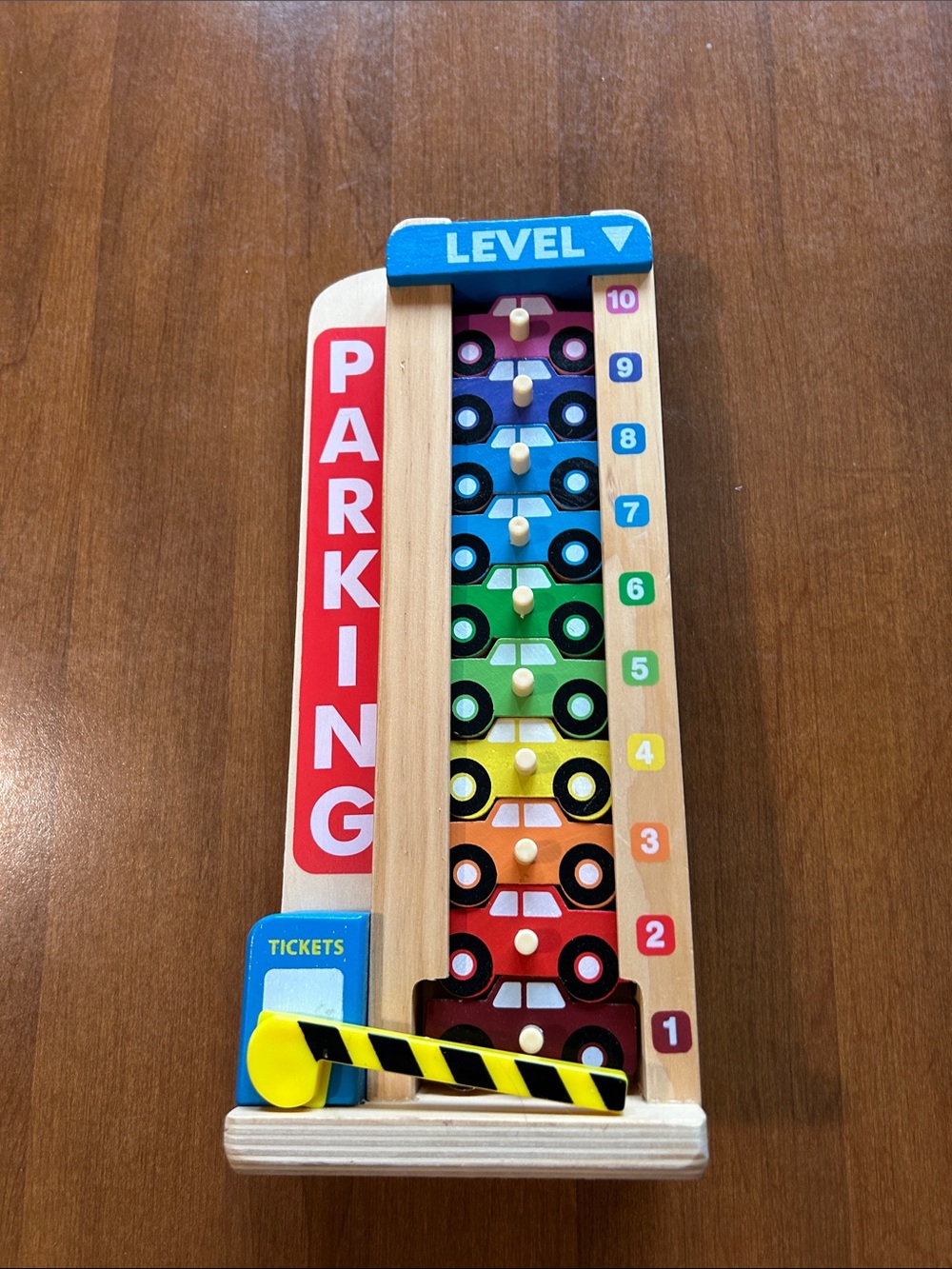 Melissa & Doug Wooden Stack & Count Parking Garage Rainbow Cars (Blue/Red)